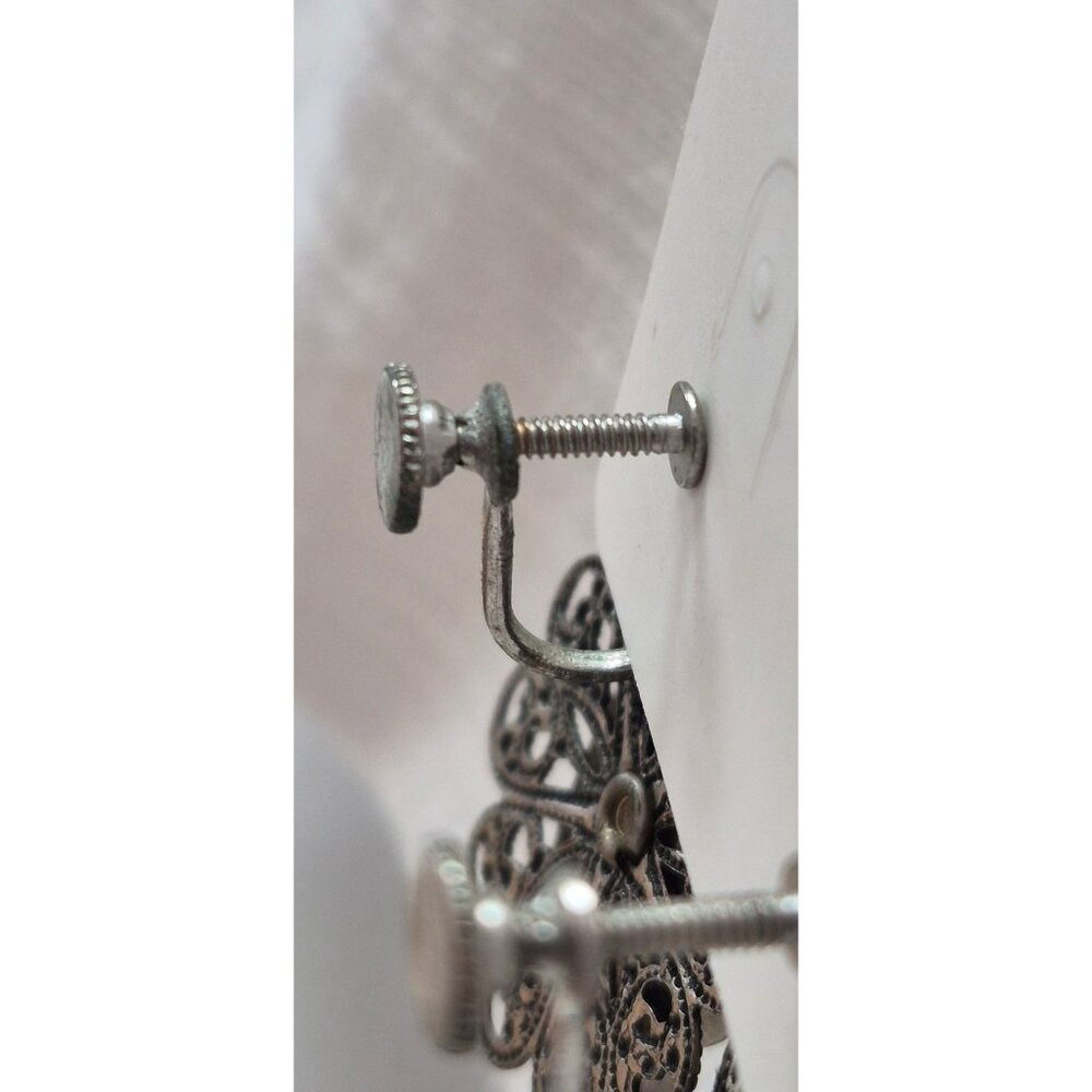 Vintage Screw Back Filigree Earrings Floral Turquoise Antique Silver Tone - Picture 6 of 8